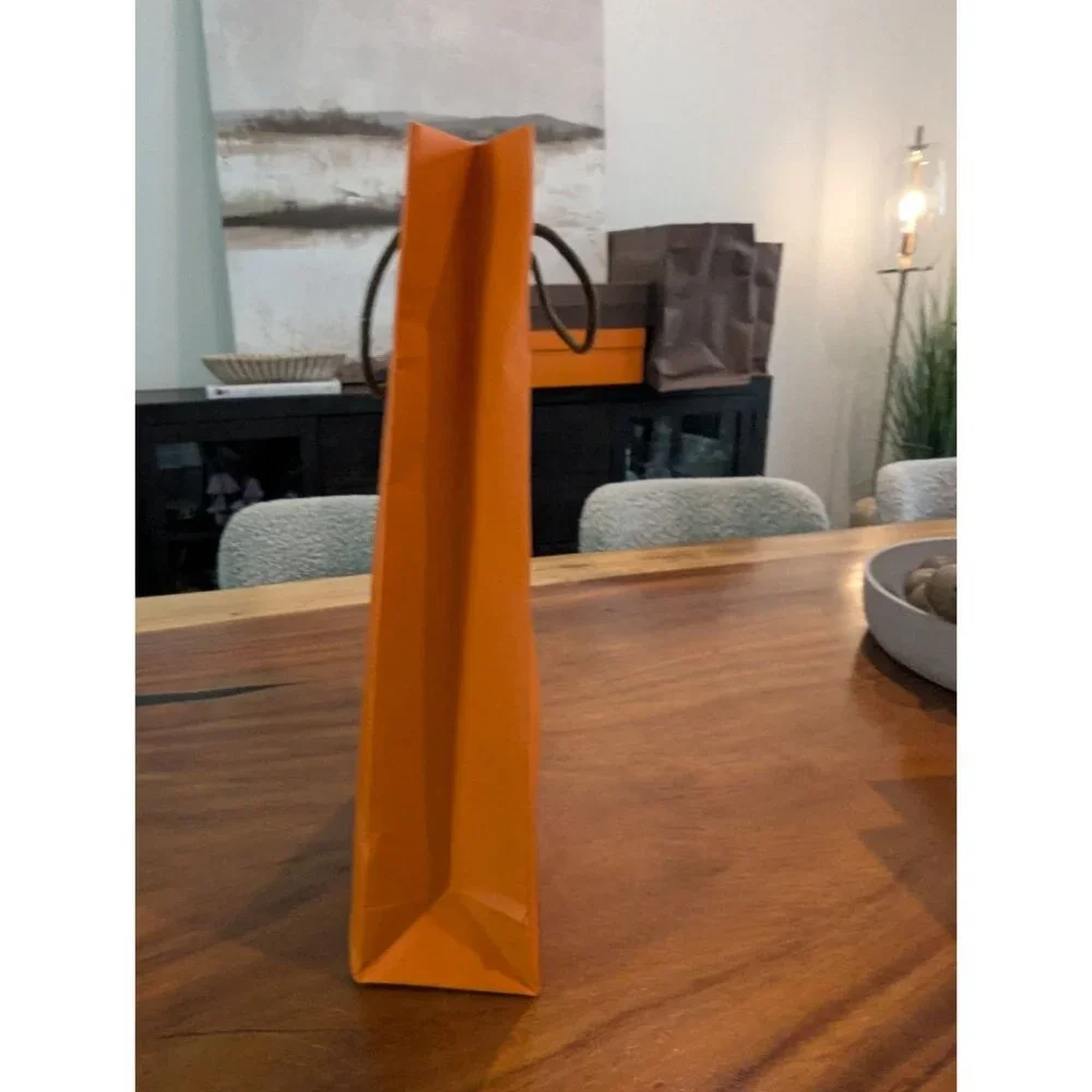 Hermès Orange Paper Gift Bag With Handle 11
